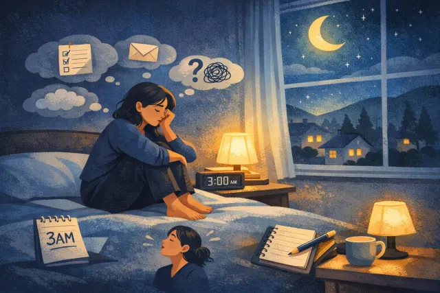 Illustration of nighttime anxiety and why worry gets worse after dark