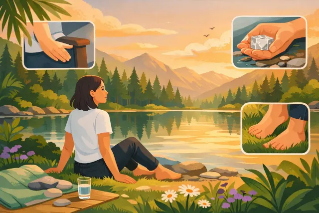 Illustration of calming down during a panic attack with grounding and breathing