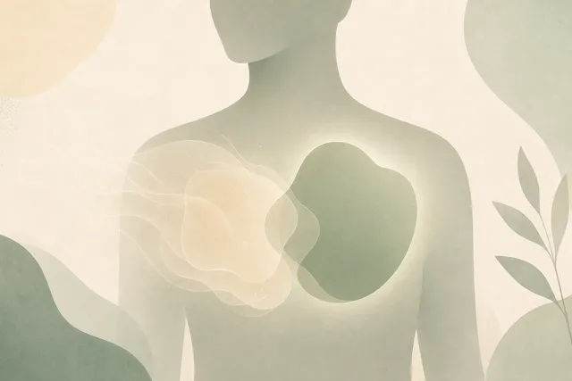 Abstract calm illustration of overlapping chest sensations with a reassuring mood