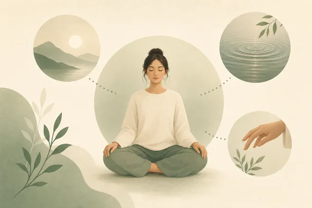 Abstract illustration of grounding into the present with calm sensory focal points