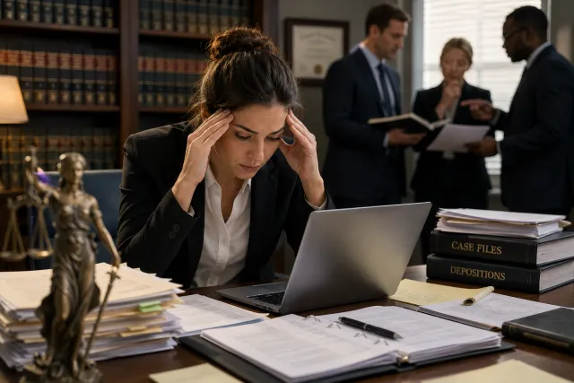 Illustration representing late-night case rehearsal and lawyer anxiety