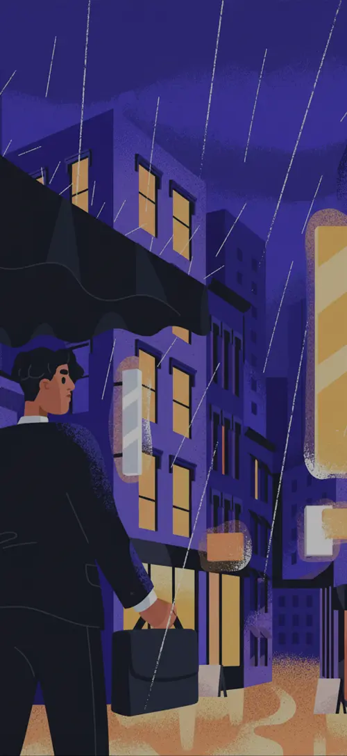 Night city scene in the rain